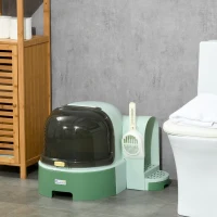 PawHut Lettiera per Gatti Chiusa con Coperchio Apribile e Vassoio Estraibile, 52x60x42 cm, Verde(m-10)