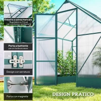 Outsunny Serra da Giardino in Policarbonato e Alluminio con Finestre e Base Inclusa, 190x190x220 cm(m-5)