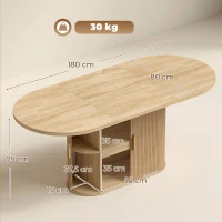 HOMCOM Table à Manger Ovale pour 6 personnes, Portes Coulissantes, 6 Compartiments, Style Farmhouse Moderne, 180x80x75cm, Chêne(m-3)