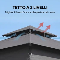 Outsunny Gazebo da Giardino ad Altezza Regolabile con Luci LED, in Acciaio e tessuto Oxford, 336x336x250-270 cm, Grigio(m-5)