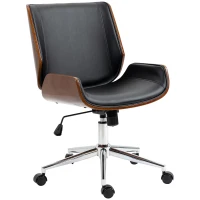 Vinsetto Scaun de Birou Vintage Tapițat, din Piele Ecologică, Lemn și Oțel, 53x60x86-96 cm, Negru și Maro Închis(m-12)