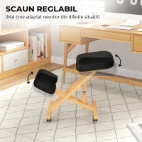 HOMCOM Scaun ergonomic postural cu suport pentru genunchi, cu roți, din lemn, negru(m-7)