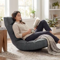 HOMCOM Silla de Suelo Plegable Silla de Lectura Giratoria 360° con Respaldo Ajustable en 5 Posiciones 58x107x79 cm Gris(m-8)