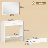 HOMCOM Recibidor de Entrada con Espejo Cajón y Estante Mueble de Recibidor para Pasillo 91,5x27,9x85,5 cm Blanco(m-3)