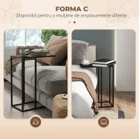 HOMCOM Măsuță de Cafea Înaltă și Industrială în Formă de C din Oțel, 46x26x60 cm, Negru(m-5)