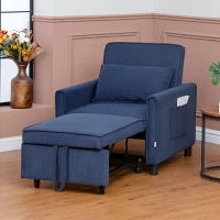 HOMCOM Schlafsessel, verstellbar, 3 Positionen, Cordbezug, bis 120 kg, Blau(m-10)