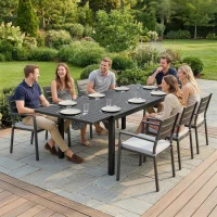 Outsunny Tavolo da giardino allungabile per 6-8 persone, alluminio con piano a doghe, nero.(m-8)