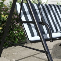 Outsunny Balancín de Jardín Exterior Columpio de 3 Plazas con Toldo Ajustable y Marco de Acero 172x110x153 cm Gris y Blanco(m-9)