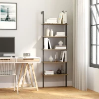 HOMCOM Leiterregal im Industrie-Design 5 Regale 60 cm x 30 cm x 184,5 cm Metall Holzwerkstoff Braun+ Schwarz(m-2)
