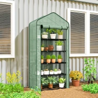 Outsunny Serra a Casetta a 5 Livelli con Ingresso Avvolgibile, in Acciaio e Polietilene, 90x49x193 cm, Verde(m-2)