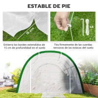 Outsunny Invernadero de Túnel 6x3x2 m con Puerta Enrollable 8 Ventanas de Malla y Estructura de Acero Galvanizado Blanco(m-6)