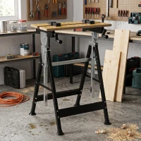 HOMCOM Portable Folding Workbench with Adjustable Height & Angle, Work Bench with 4 Adjustable Clamping Pegs, Beige(m-8)