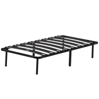 HOMCOM Cadre de lit 90 x 190 cm, lit simple avec sommier à lattes en bois massif et pied, avec rangement au-dessous, noir(m-11)