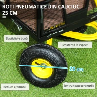Outsunny Cărucior de Grădină din Oțel cu Capacitate de 200 kg și Pereți Laterali Detașabili, 104x54x51 cm, Negru și Galben(m-4)