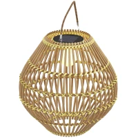 Outsunny Gartenleuchte Solarleuchte Garten-Solarleuchte, PE-Rattan, Boho-Design, 31 cm x 31 cm x 32 cm, Gelb(m-1)