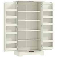 HOMCOM Dulap de Bucătărie Tip Cămară, Rustic, cu 12 Rafturi pentru Condimente, Rafturi Reglabile, 2 Uși, pentru Sufragerie și Living, 60x40x120 cm, Crem(m-1)