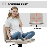HOMCOM Homeoffice Stuhl Schreibtischstuhl mit Leinenoptik Höhenverstellbar Schneidersitz Drehstuhl mit Wippfunktion, Beige(m-4)
