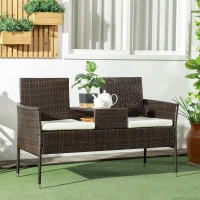 Outsunny Two-Seat Rattan Chair, with Middle Table - Brown(m-10)