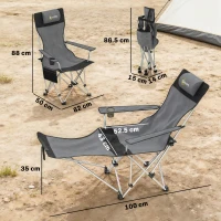 Outsunny Set de 2 Scaune de Camping Pliabile cu Suport pentru Picioare Detașabil, 82x100x88 cm, Negru(m-3)