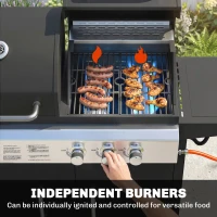 Outsunny 2+1 Burner Hybrid Dual Fuel BBQ Gas Grill, 2-in-1 Propane & Charcoal Barbecue Grill Smoker Combo with Wheels, Black(m-6)