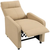 HOMCOM Kippbarer Relaxsessel, PU-Relaxsessel mit Fußstütze, Push-Back Rückenlehne, Beige(m-7)