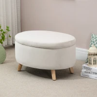 HOMCOM Puff Almacenaje Ovalado, Banco Almacenaje, 71x51,5x42 cm, Tapizado en Terciopelo, con Patas de Madera Maciza, Carga 120 kg, para Sala de Estar, Dormitorio, Entrada, Beige(m-10)