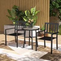 Outsunny 3 Piece Patio Bistro Set with Plastic Top, 2 Stackable Chairs, Galvanised Steel Frame, Grey(m-10)
