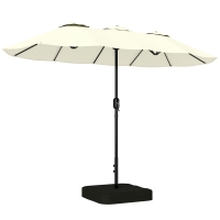 Outsunny Ombrellone Doppio a 12 Stecche con Manovella, Base a Croce e Sacchi, in Metallo e Poliestere, 3x1.5 m, Beige