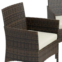 Outsunny 4 Piece Rattan Garden Furniture Sofa Set with Loveseat, Armchairs, Glass-Top Coffee Table and Cushions, Brown(m-13)