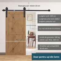 HOMCOM Kit pentru ușă culisantă în stil rustic cu șină de 200cm și role, negru(m-5)