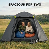 Outsunny Camping Tent 3000mm Waterproof Tent with 2 Doors for 2 Person, Grey & Green(m-4)