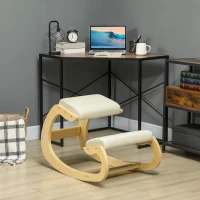 HOMCOM Ergonomischer, schaukelnder Kniehocker für Homeoffice, zur Verbesserung der Körperhaltung, Creme(m-2)