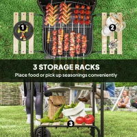 Outsunny Charcoal Barbecue Grill Portable BBQ Grill with 1840 cm² Cooking Area, 3 Shelves, Adjustable Vent, Lockable Lid, Wheels for Outdoor Cooking, Garden Party, Black(m-6)