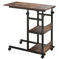 HOMCOM Beistelltisch mit Rollen, höhenverstellbar, kompakt, 2 Ablageböden, Metallrahmen, 80x40x72-82 cm, Braun/Schwarz