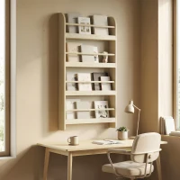 HOMCOM Estantería de Pared de Libros con 4 Estantes Librería Infantil para Hogar Oficina Carga 30kg 59x12x113cm Natural(m-2)