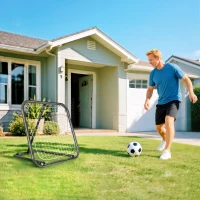 HOMCOM Filet de rebond de football rebondisseur de football ajustable pliable portable 4 piquets de fixations au sol filet de PE noir blanc 78 x 84 x 78 cm(m-2)
