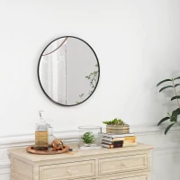 HOMCOM Espelho de parede, design moderno, Φ61 cm, Preto(m-6)
