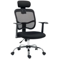 Scaun de birou ergonomic Vinsetto cu șezut reglabil și tetieră, din poliester și oțel, 63x62x106-114 cm, Negru(m-11)