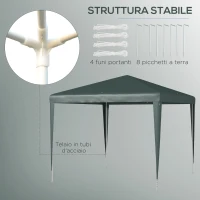 Outsunny Gazebo da Giardino 2.7x2.7 m con Picchetti e Corde, Telaio in Acciaio e Rivestimento in PE, Verde Scuro(m-5)
