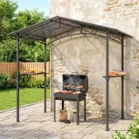 Outsunny Tonnelle de Barbecue Extérieur Abri, 2 Étagères Latérales, Toit en Polycarbonate, 246 x 149 x 230 cm, Aluminium, Noir(m-13)