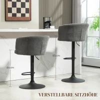 HOMCOM Barhocker 2er-Set, Schalenrücken, höhenverstellbar, Fußstütze, für Küche oder Esszimmer, Metallbasis, Dunkelgrau(m-5)