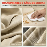 HOMCOM Silla de Oficina con Masaje Vibratorio de 4 Puntos Calor Lumbar Brazos Abatibles Respaldo Alto Altura Ajustable Crema(m-8)