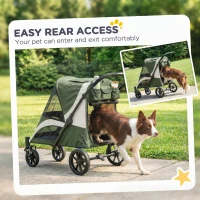 PawHut Foldable Pet Stroller for Medium Dogs with Four Big Wheels, Shock-Absorbing Frame, Safety Leashes, Brakes, Dark Green(m-6)