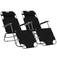 Outsunny Lot de 2 Chaises Longue inclinable transat Bain de Soleil fauteuil relax jardin 2 en 1 Pliant têtière Amovible(m-1)