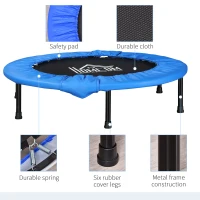 HOMCOM Φ40" Mini Fitness Trampoline Home Gym Yoga Exercise Rebounder Indoor Outdoor Jumper w/ Safety Pad, Support Up to 100 KG, Blue and Black(m-4)
