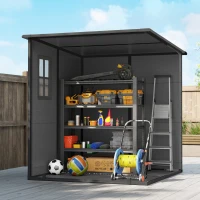 Outsunny Casetta da Giardino a 2 Ingressi con 3 Finestre e Prese d'Aria, in PP e Alluminio, 182x182x196 cm, Grigio Scuro(m-8)