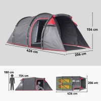 Outsunny Tenda da Campeggio 2 Posti con Vestibolo e Porte con Cerniera, 426x206x154cm Grigio(m-3)