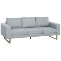 HOMCOM 3-Sitzer-Sofa, Couch mit Vollholzrahmen, Metallbeine, schlichtes Design, Hellgrau(m-1)