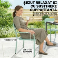 Outsunny Set de 2 Scaune de Grădină, Scaune de Exterior Stivuibile cu Cotiere din Metal, Verde(m-6)
