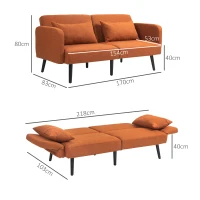 HOMCOM Canapea extensibilă clic clac cu cotiere, spătar reglabil și 2 perne, 170x83x80 cm, maro și culoarea lemnului(m-3)